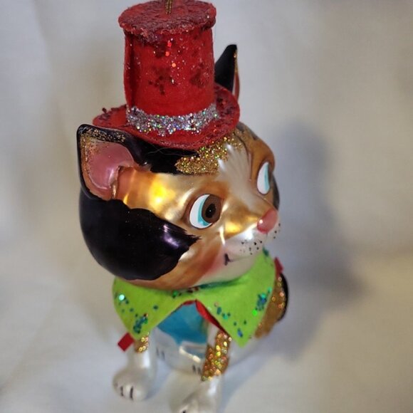 Hand Blown Glass Kitty Cat Top Hat Christmas Ornament - Picture 3 of 6